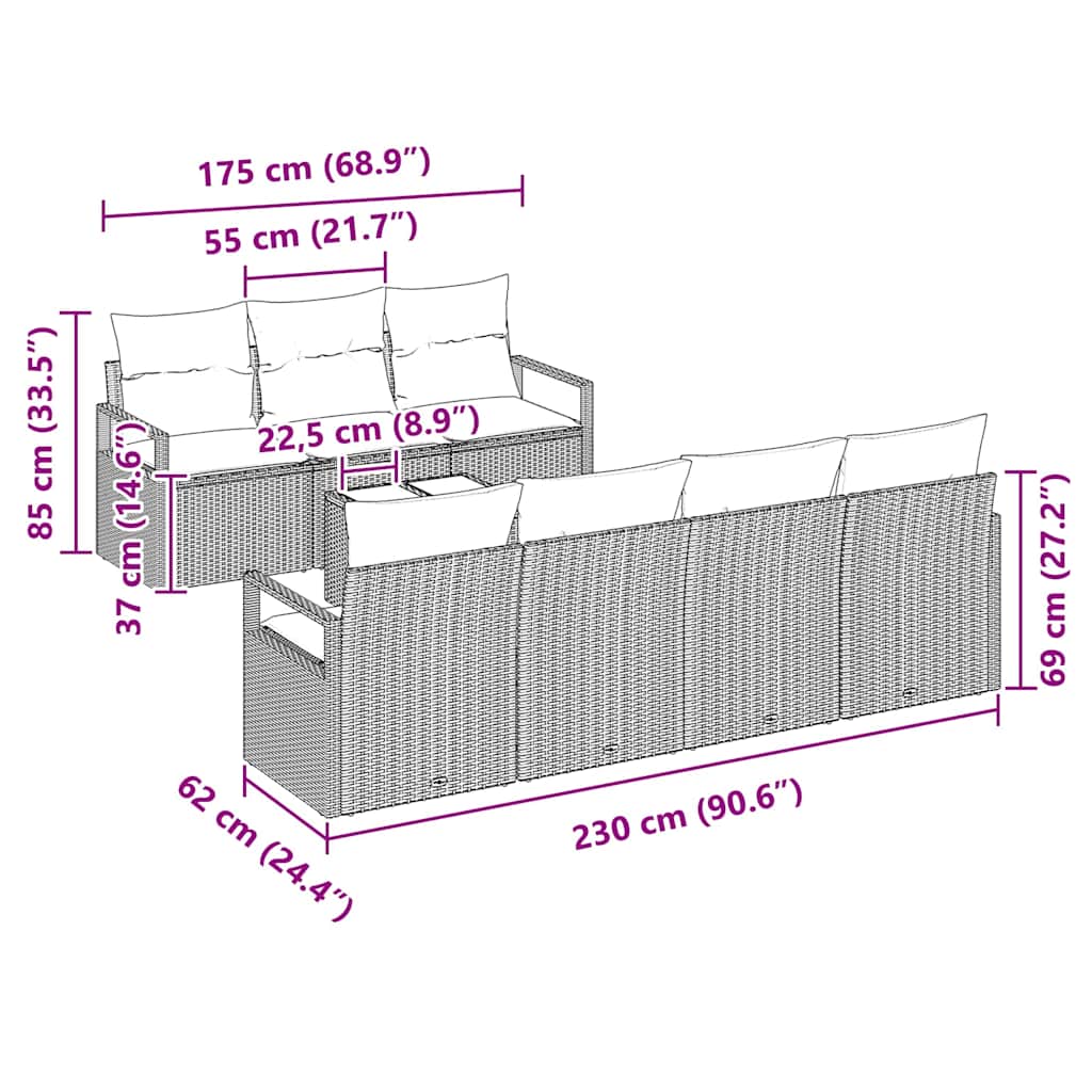 Garten-Sofa-Set mit Kissen 8 pcs Hellgrau und Dunkelgrau